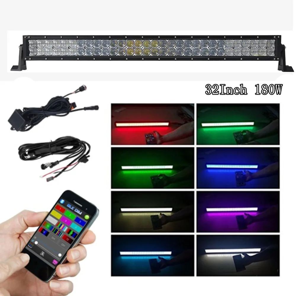 Straight/ Curved 32Inch 180W Dual 5D RGB Strobe LED Light Bar Combo Offroad for Jeep Ford F150 Truck ATV 4WD