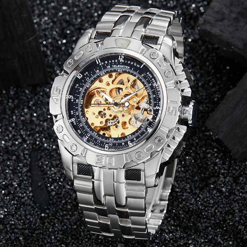 Luxury Automatic Mechanical Watch Men Watches Skeleton Clock Waterproof Big Large Dial Self Winding Luxury Brand Mens Wristwatch