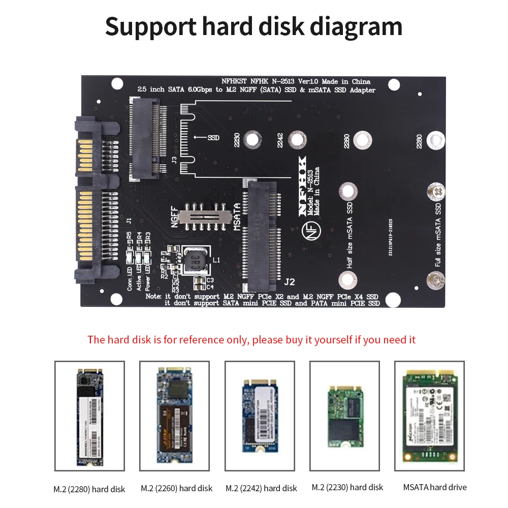 Tishric m.2 ngff msata para sata 2.5 Polegada placa de adaptador duplo-porto 2 em 1 ssd msata para sata adaptador 22pin porta msata