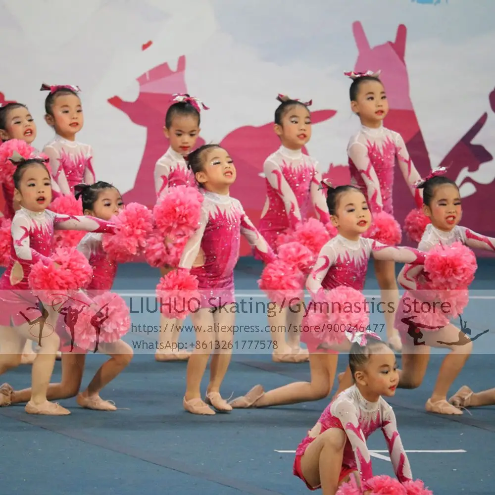 

Team Dancewear Custom Figure Skating Dress Competition Kids Rhythmic Gymnastics Performance Cheerleading Uniforms Costumes