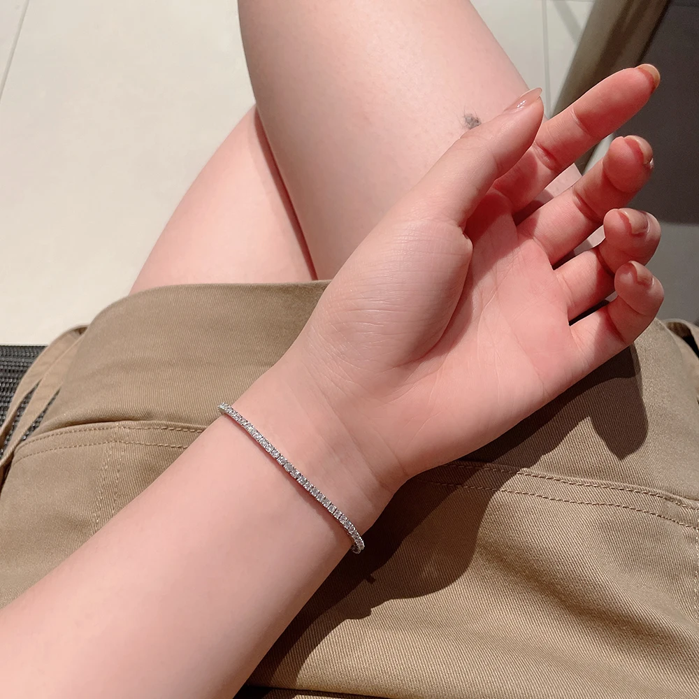 YLMyself سوار تنس من الفضة النقية عيار 925 كامل 2 مم مكعب زركونيا من الفضة الإسترليني 15/16/17/18 سم