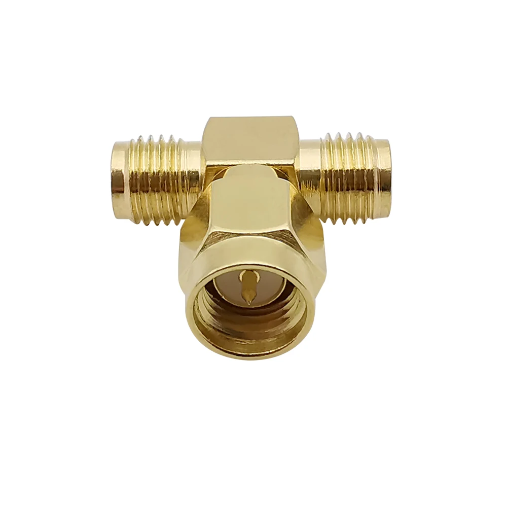 1Pcs SMA Male to Double SMA Female T Type RF Coaxial Tee Connector SMA Plug to Jack 3 Way Splitter 1M2F Converter Adapter