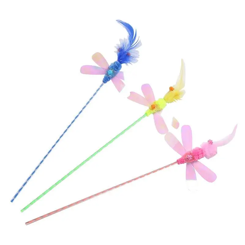 Cat Toys Cat Wand Pet Supplies Feather Dragonfly Sequins Cat Toy Wand Cat Teaser Wand Toys for Cats Kitten