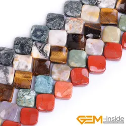 Natural Stone 16mm Square Wave Bead For Jewelry Making Strand 15