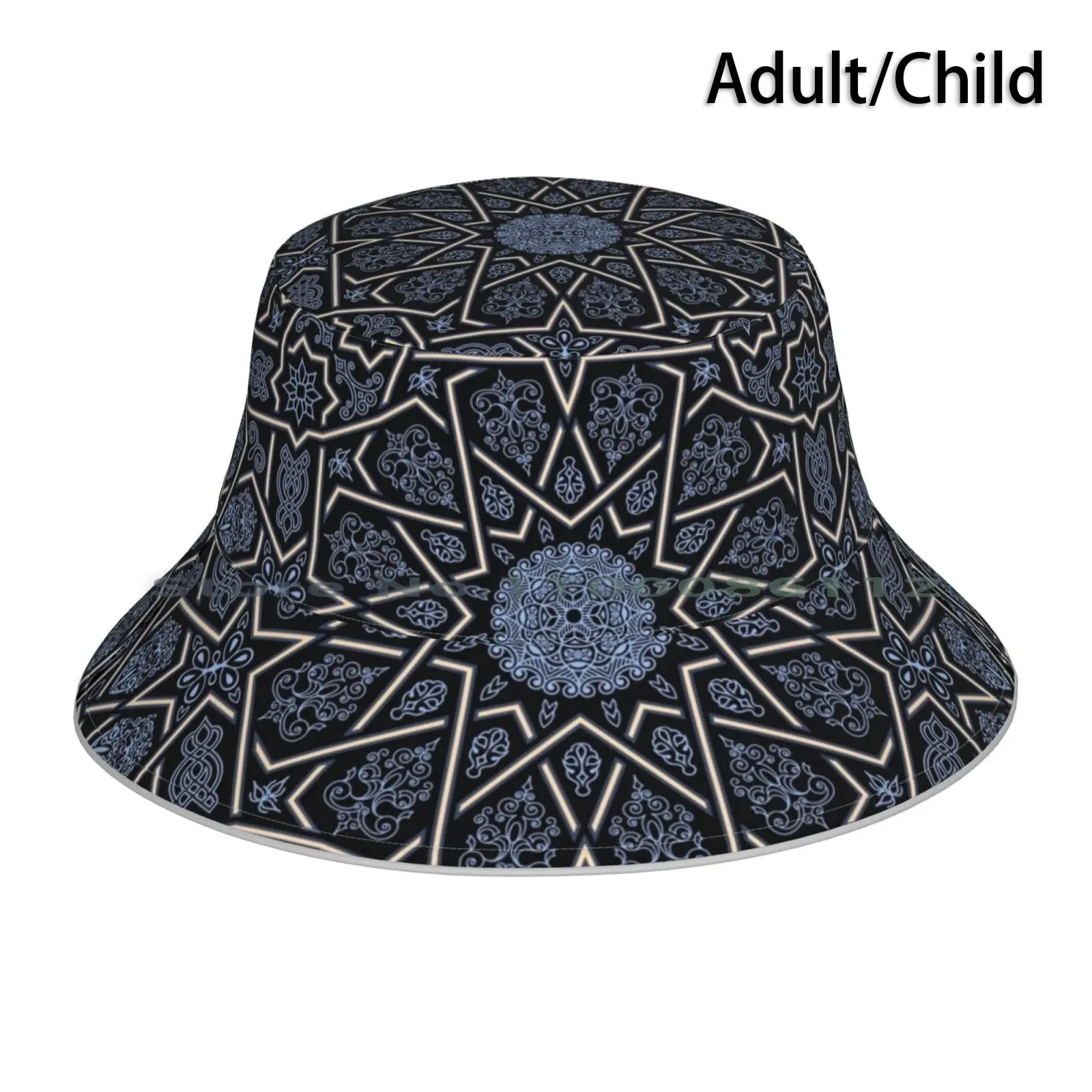 Islamic Moroccan Pattern Bucket Hat Sun Cap Islamic Pattern Moroccan Tile Morocco Geometric Traditional White Mosaic Ornament