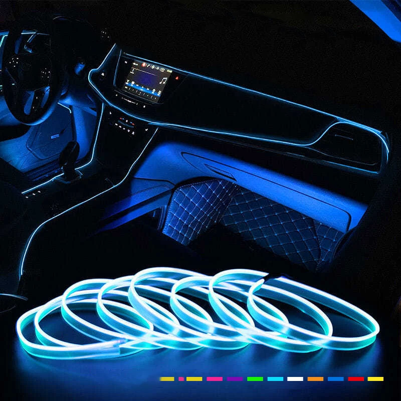 Car EL Wire LED Light Interior Neon Lighting Garland Wire Rope Tube Ambient LED Strip Decoration Flexible Tube Colors Auto Led