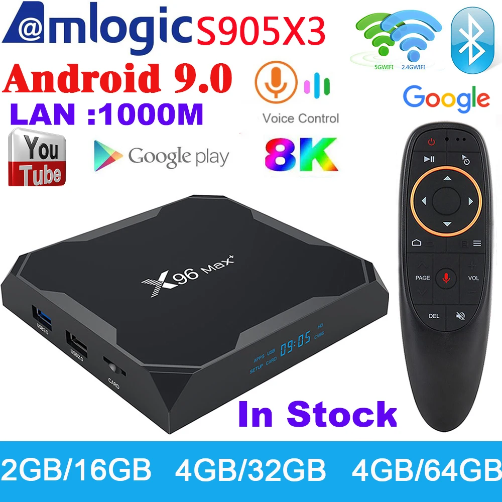 

Android TV Box X96 Max Plus 8K Android 9.0 Media Player 4G 64GB Amlogic S905X3 1000M 2.4G 5G WiFi X96MAX+ 2G 16G HD Set Top Box