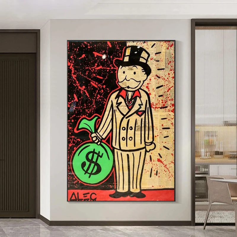 Graffiti-Kunst, Leinwandgemälde, Alec Monopoly Moneky Bag, Poster und Drucke, Richer Man, Street Art, Bilder, Heimdekoration, Cuadros