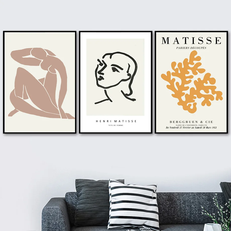 Abstract Girl Figure Face Coral Henri Matisse Wall Art Canvas Painting Posters And Prints Wall Pictures For Living Room Decor