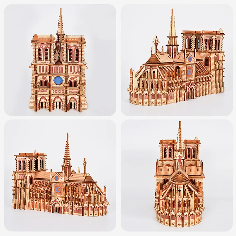 DIY 3D Wooden Puzzle Notre Dame Cathedral Paris Dimensional Model Learning Educational Toys For Children Architecture Decoration