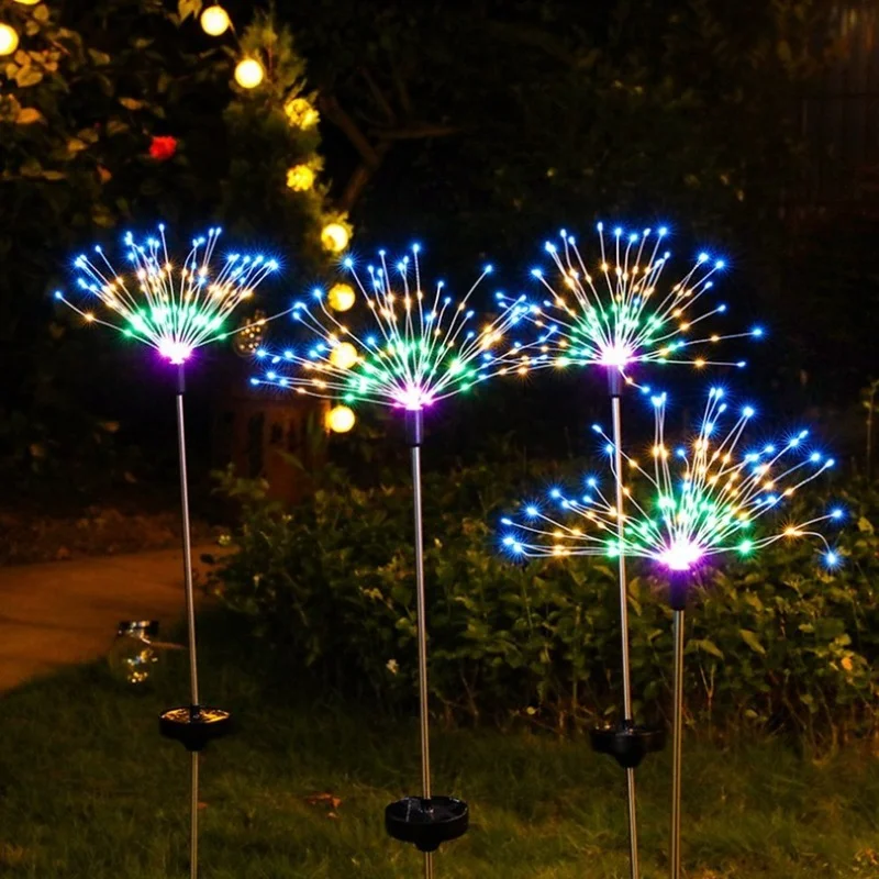 Lámpara Solar de fuegos artificiales para exteriores, globo de hierba, diente de león, Flash, cadena de luces de hadas, 90 /120/150 LED para jardín,