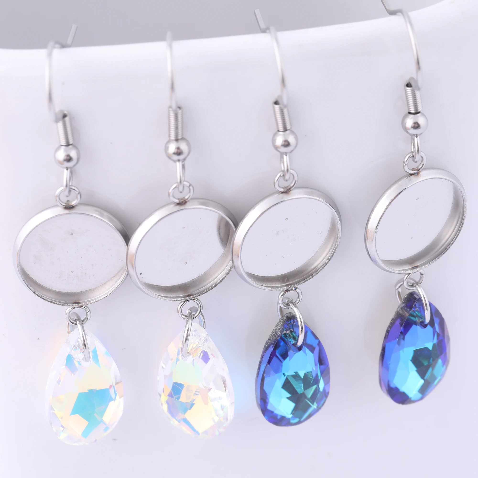 10 Chiếc Inox 12Mm Cabochon Bông Tai Đế Thiết Lập Tẩy Trống Với Pha Lê Hình Giọt Nước Charm Diy Bezels Cho Trang Sức Làm