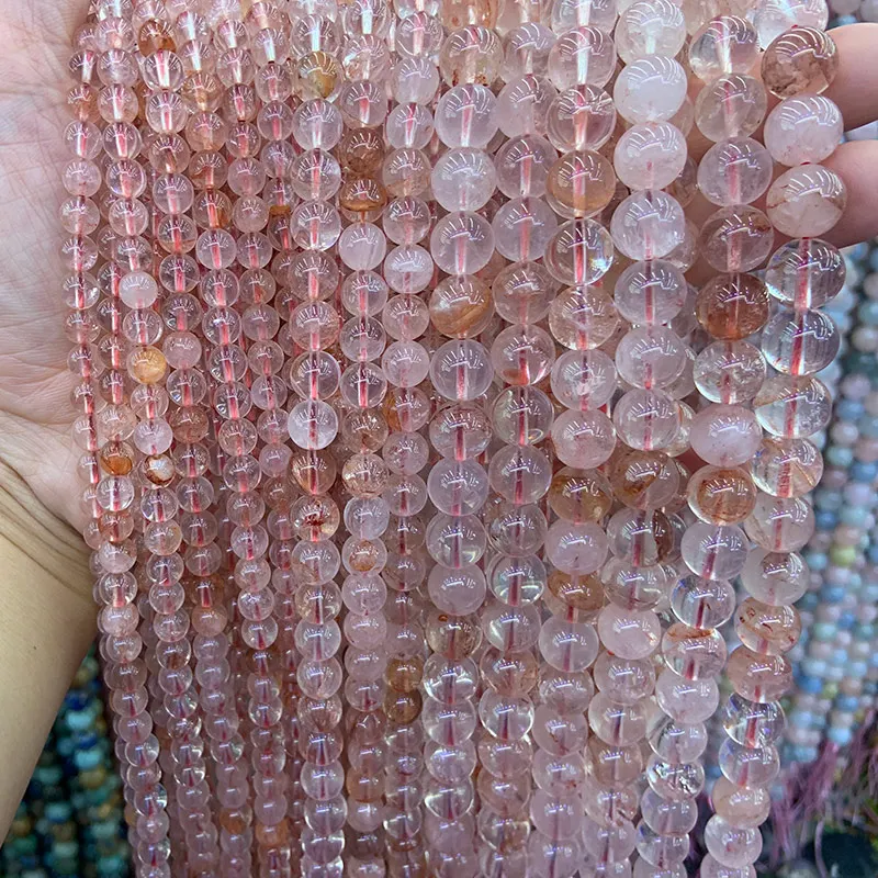 

6-12mm Natural Jelly Quartz Beads Round Pink DIY Loose Beads For Jewelry Making Beads Bracelets Necklace Earring For Women Gift