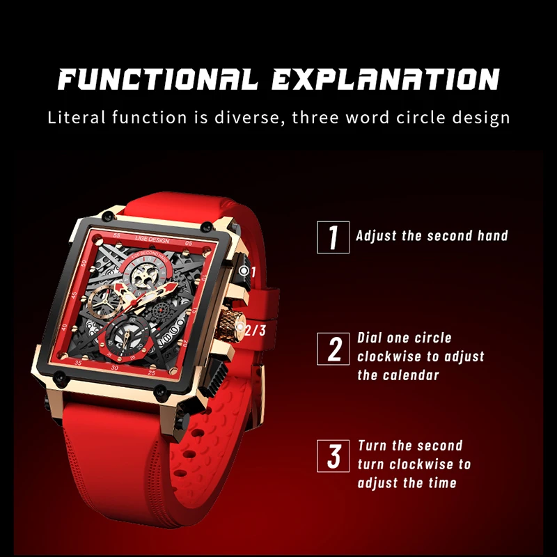 2023 New LIGE Men Watches Top Brand Luxury Hollow Square Sport Watch For Men Fashion Silicone Strap Waterproof Quartz WristWatch