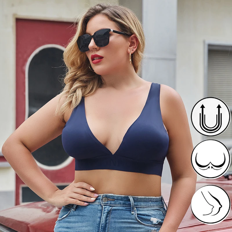 FINETOO Plus Size Women Cropped Top Female Bra S-XL V-Neck Girls Lingerie Active Bras Sexy Woman\'s Underwear Push Up Tube Tops