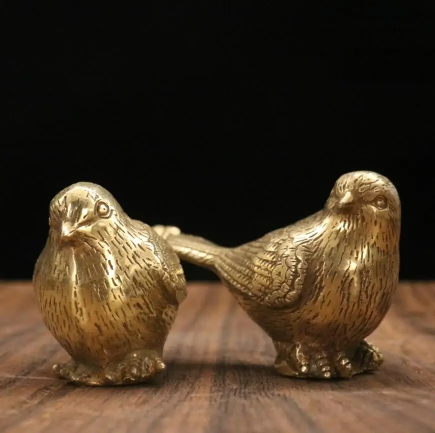 Archaize Brass sparrow household decoration crafts statue A pair