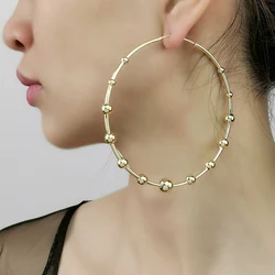 MANILAI 8.5cm Big Copper Beads Hoop Earrings For Women Fashion Punk Round Statement Earring Uniques Design Jewelry Gold Color