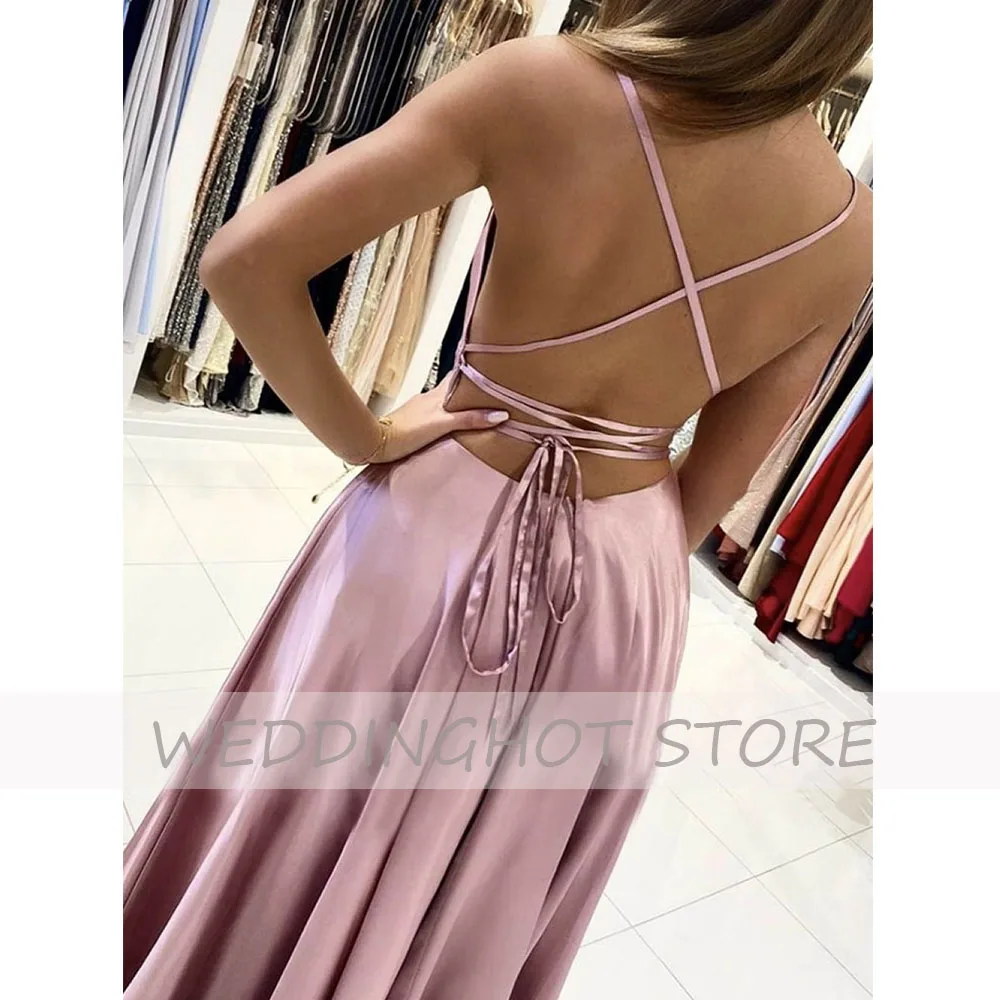 Vestidos de cetim com alça de espaguete, vestidos sem costas, laterais, vestidos de festa longos, azul e rosa, sexy, 2023