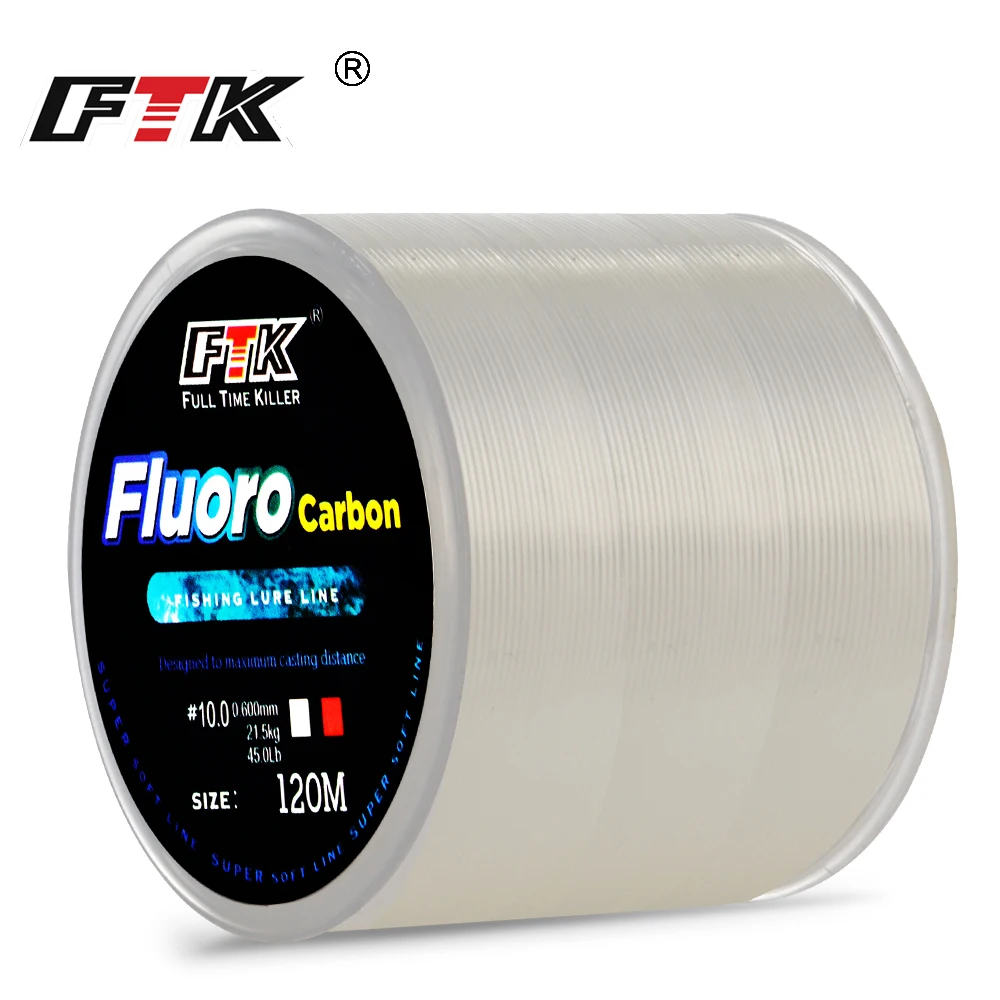 FTK 120M Fishing Line Carbon Fiber Coating Leader Lure 1.88-15.6kg 0.14-0.5mm Wearable Fluorocarbon Line Accessories