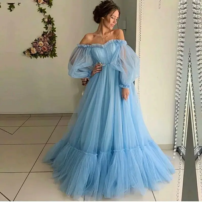 New Arrival Evening Dress Formal Vestido Noiva Sereia Prom Party Robe De Soiree Gown Pink Soft Tulle Long Sleeves Elegant