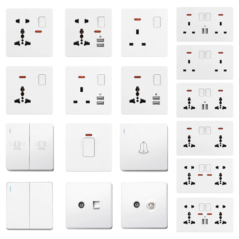Universal Wall Light Switch And UK Wall Electrical Sockets With Standard Double Usb Socket 110-250V White Plastic Panel Outlets