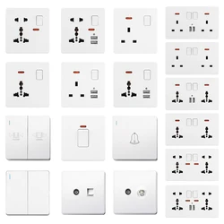 Universal Wall Light Switch And UK Wall Electrical Sockets With Standard Double Usb Socket 110-250V White Plastic Panel Outlets