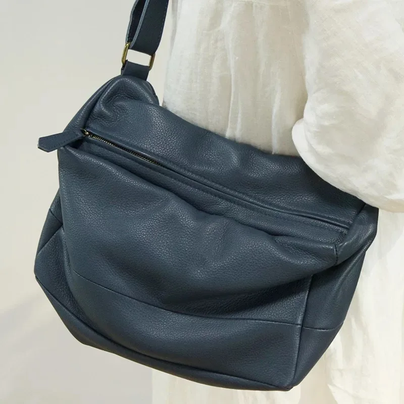 Borse da donna in vera pelle borsa Casual a tracolla da donna quadrata in pelle di vacchetta di primo strato in stile letterario retrò