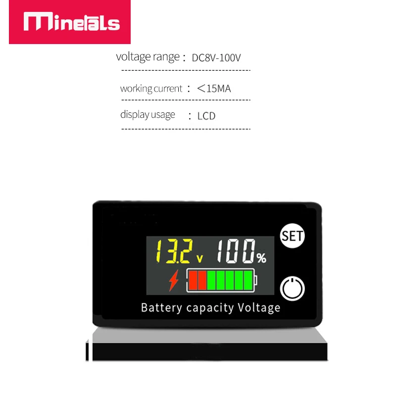 Водонепроницаемый Вольтметр постоянного тока, постоянный ток, 8-100 в, индикатор емкости, измеритель мощности, литиевый, свинцово-кислотный элемент LiFePO4, 12 В, 24 В, 48 В