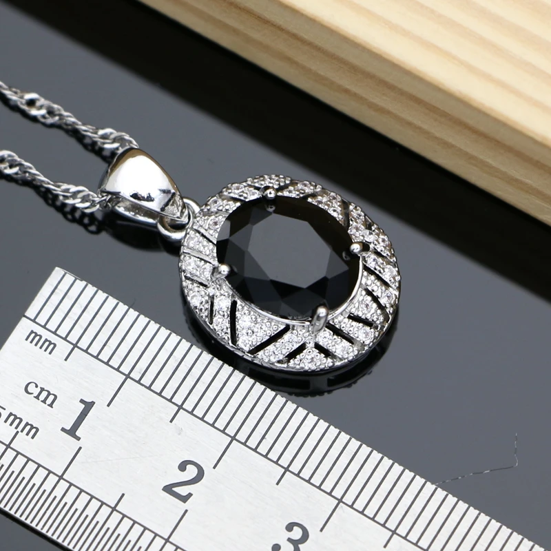 Black Obsidian 925 Silver Jewelry Sets Hoop Earrings Rings Accessories Women Wdding Fine Jewellry Necklace Set  Dropshipping