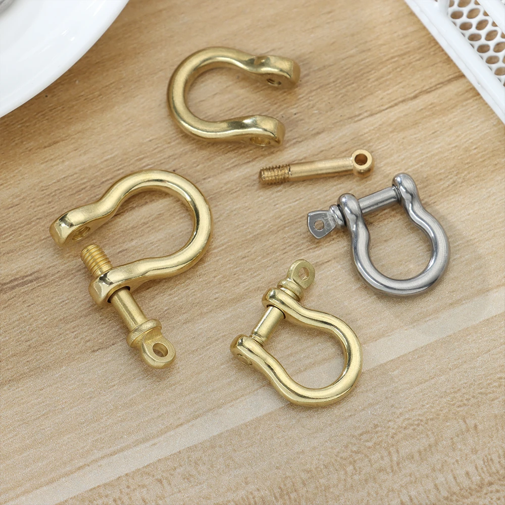 Stainless Steel Buckles Screw Joint Connector Solid Brass Carabiner Key Ring Keychain Hook D Bow Staples