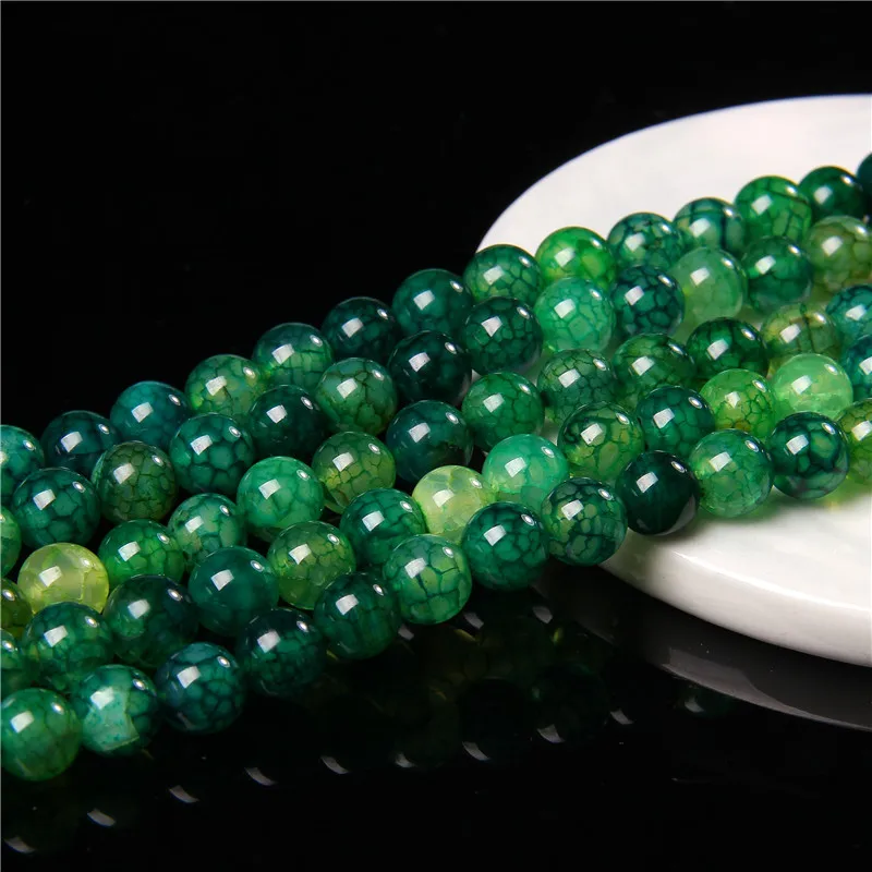 Natural Green Agates Stone Spacer Round Dragon Vein Agat Bead For Jewelry Making 6-10 MM DIY Bracelets Accessories Wholesale