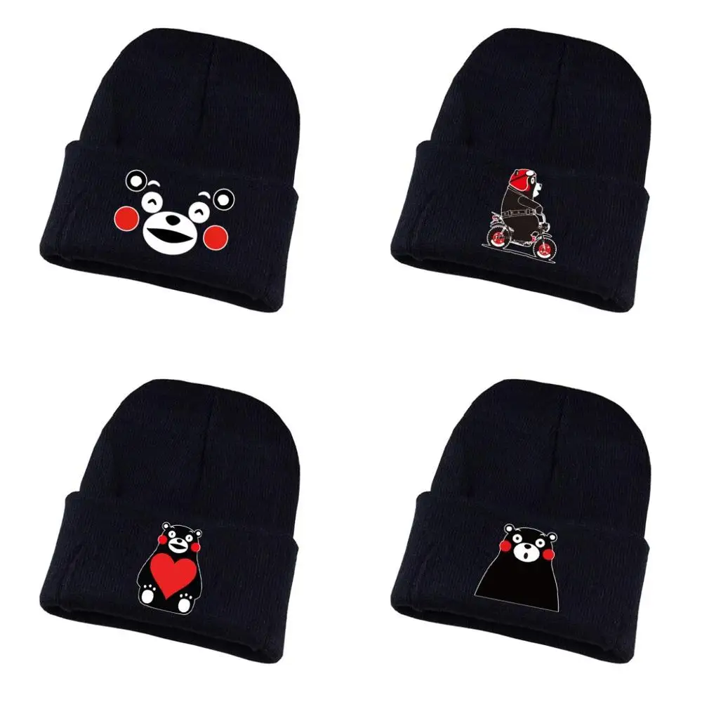 

Winter warm hat anime Kumamon Knitted hat hat Unisex Print Cotton hat teenagers winter Knitted Cap Beanies Cap