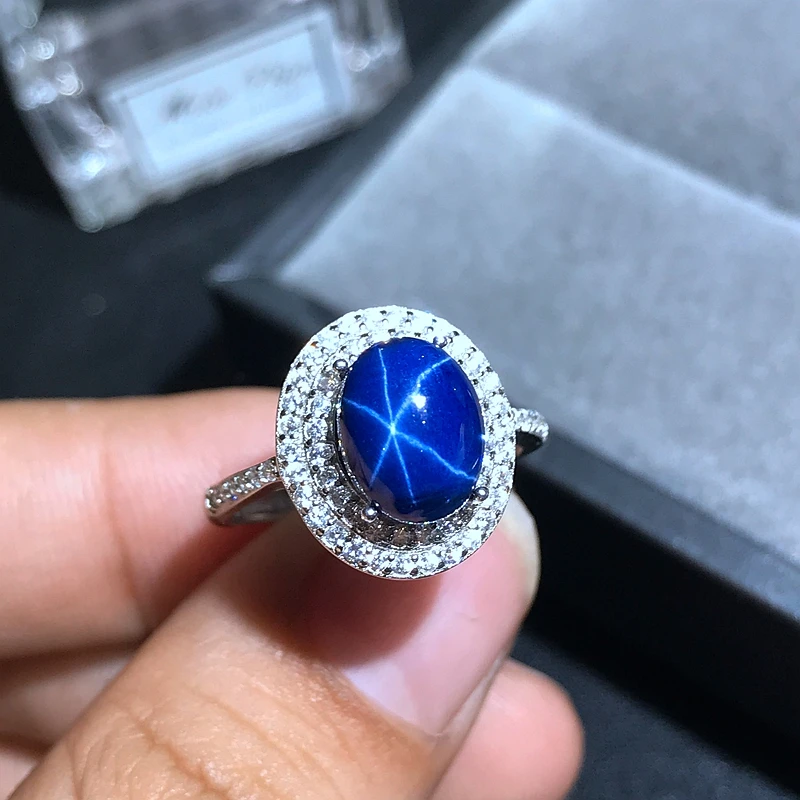 Starlight Sapphire Ring, Classic 925 Pure Silver Star Line Beautiful Mail Packing