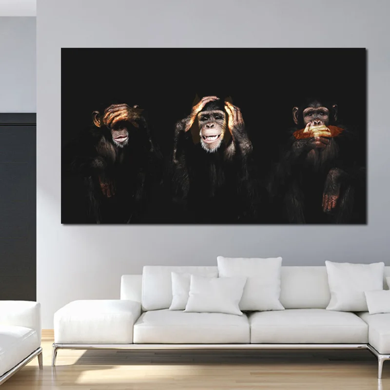 3 Monkeys Posters Wall Art Pictures For Living Room Gorilla Animal Prints Canvas Painting Modern Home Decor Indoor Decorations