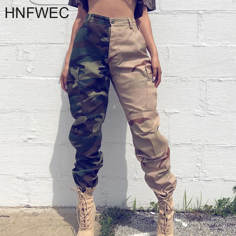 

2020 new spring and summer full length cargo pants poclet green Camouflage full length female trousers U291