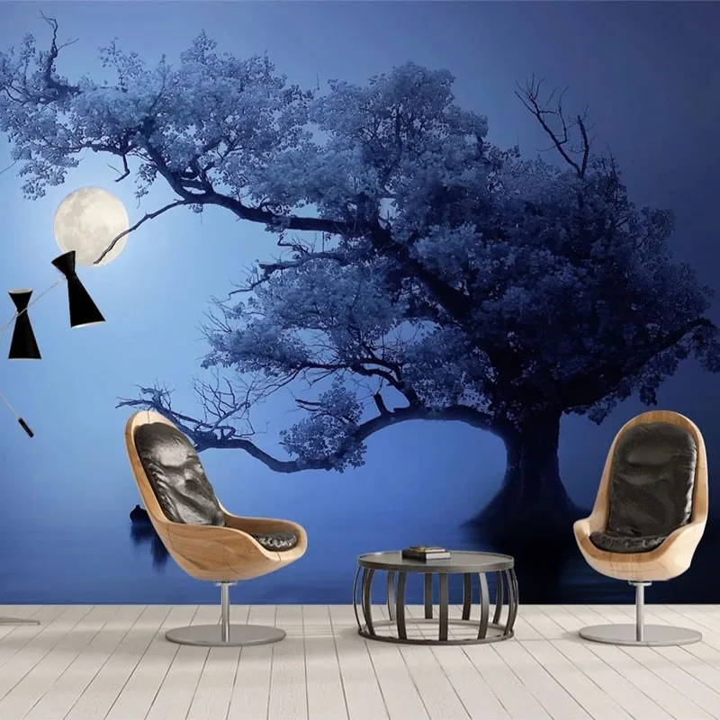 

Custom Photo Wallpaper 3D Tree Moon Night Landscape Mural Living Room Bedroom Home Decor Modern Creative Papel De Parede 3D Sala