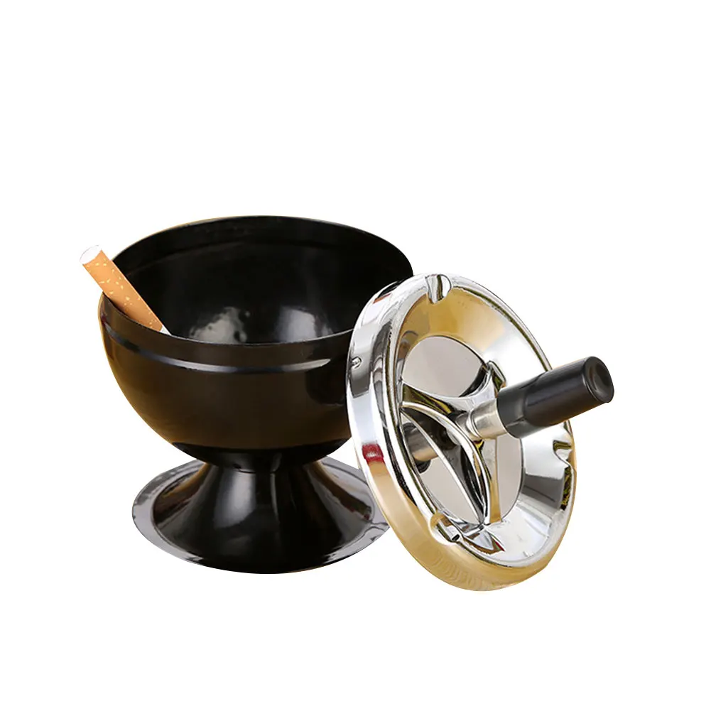 Stainless Steel Windproof Ashtray Round Push Down Cigarettes Ashtray with Rotating Lid Spinning Tray Home Office Ashtrays