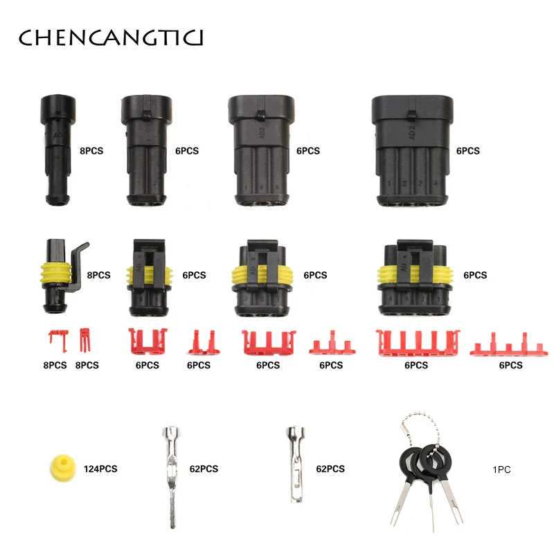 353Pcs 1/2/3/4 Pin AMP Tyco Auto Superseal HID Waterproof Wire Harness Connector Car Electrical Socket Plug With Terminals Tools