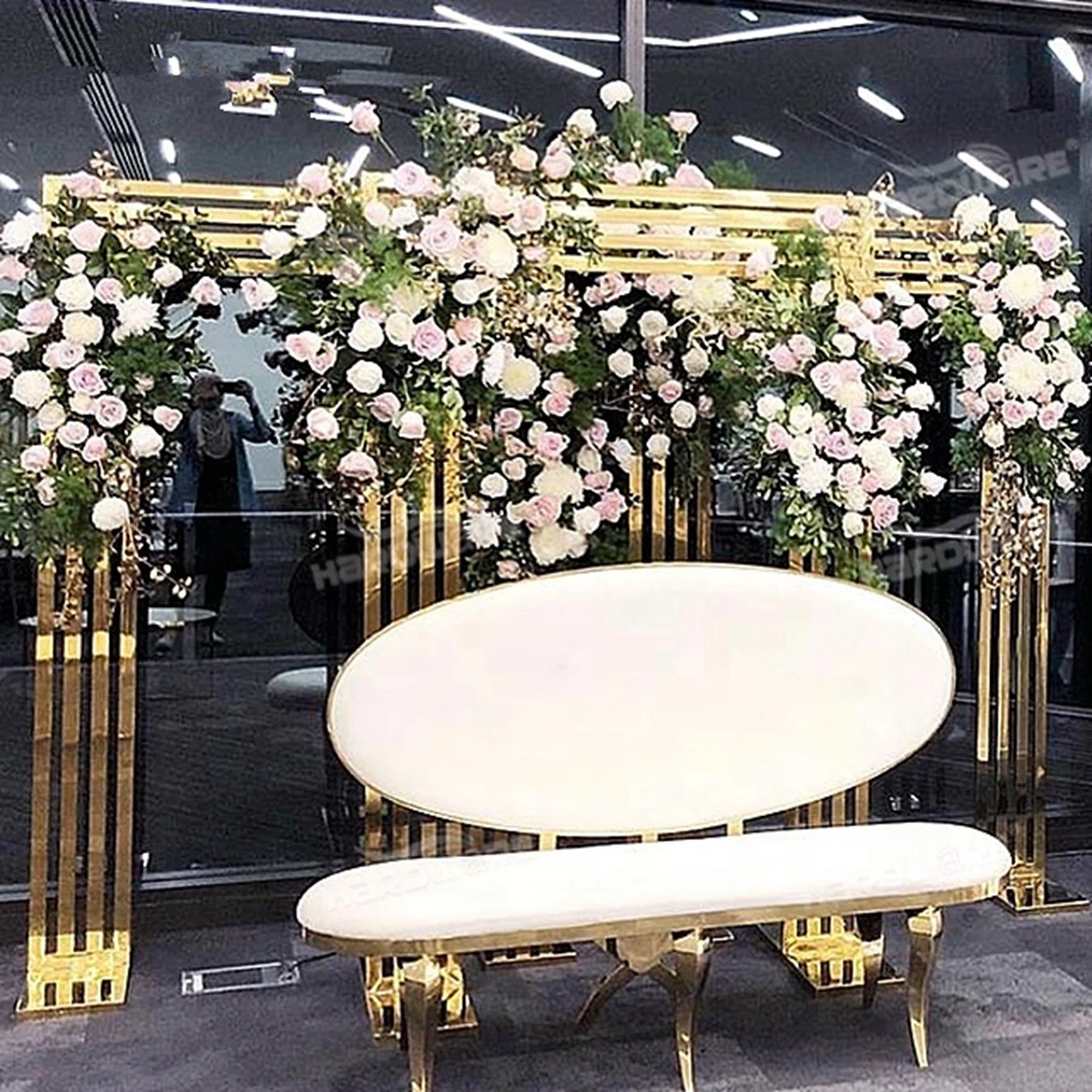 High Quality Wedding Backdrop Decoration Gold Metal square  Arch Ballon flower wall  Stand AB0703