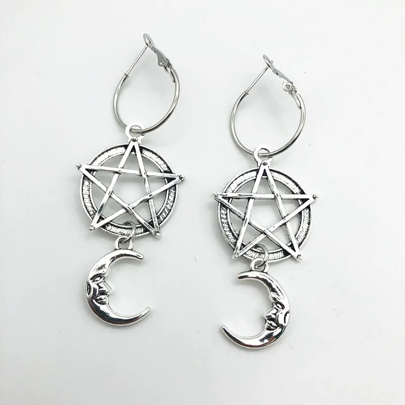 Vintage Goth Gothic Pentagram moon earrings e girl aesthetic accessories goth girl jewelry aesthetic grunge accessories