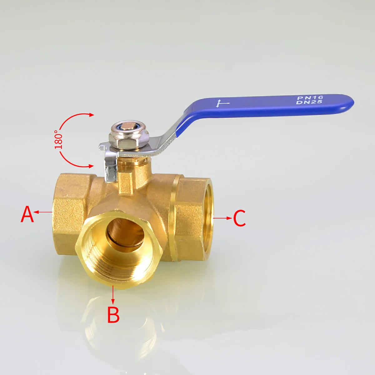 Rosca hembra BSP para tubo de agua, válvula de bola de tres vías de latón, adaptador de conector de calefacción tipo L tipo T, 1/4 ", 3/8", 1/2 ", 3/4", 1"