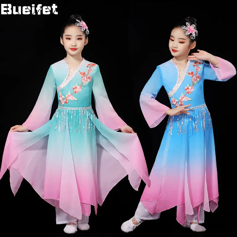 

Kids Children Folk Yangko Dance Costume Traditional Ancient Fan Dance Wear Elegant Modern Dance Chinese Style Stage Performance