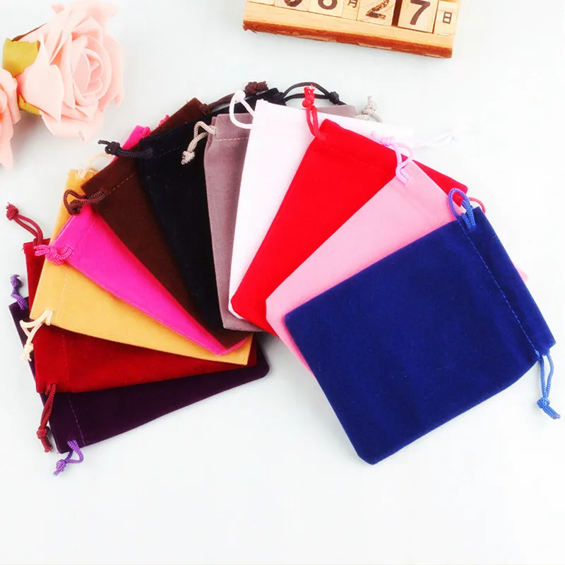 50pcs 5x7 7x9 8x10 9x12cm Velvet Element Jewelry Packing Drawable Velvet Wedding Gift Bags 99