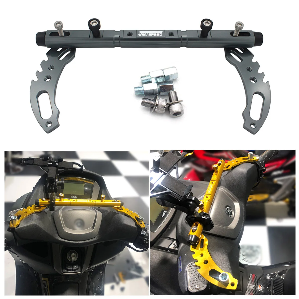 Semspeed Staffa per telefono cellulare Staffa di navigazione Asta di fissaggio per Yamaha XJR FJR 1300 XJ6 22mm Maniglia a direzione solida Barra di