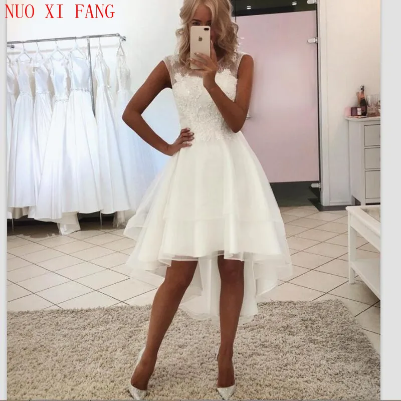 NUOXIFANG-vestido corto de encaje para novia, ropa de boda Sexy, sencilla, de playa, baja, 2022