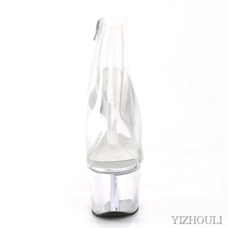 Party pole dance performance transparent material 17 cm high ankle boots, 7 inches, nude toe sexy model, dancing shoes