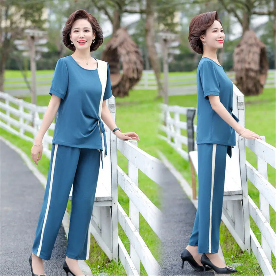 Women Casual Set  5XL 4XL 3XL  Summer Suit Short-sleeved Middle-aged Summer Two-piece Suit Tracksuit