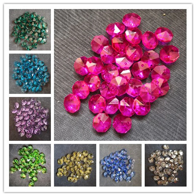 200pcs 14mm  2 hole Crystal Glass Octagon Beads For Chandeliers Parts Crystal Curtain Accessories Home Living Decoration