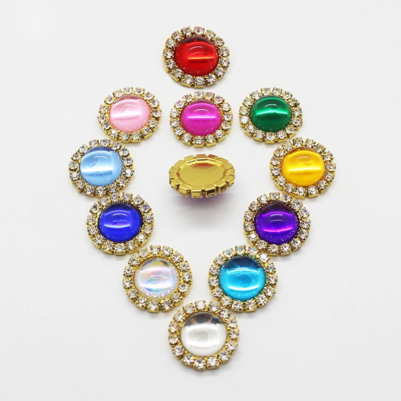 SKYE CIEL 10Pcs 16mm Diy jewelry Bright Resin Accessories Rhinestones Pedestal Embellishment Gold Caps Decoration For Making