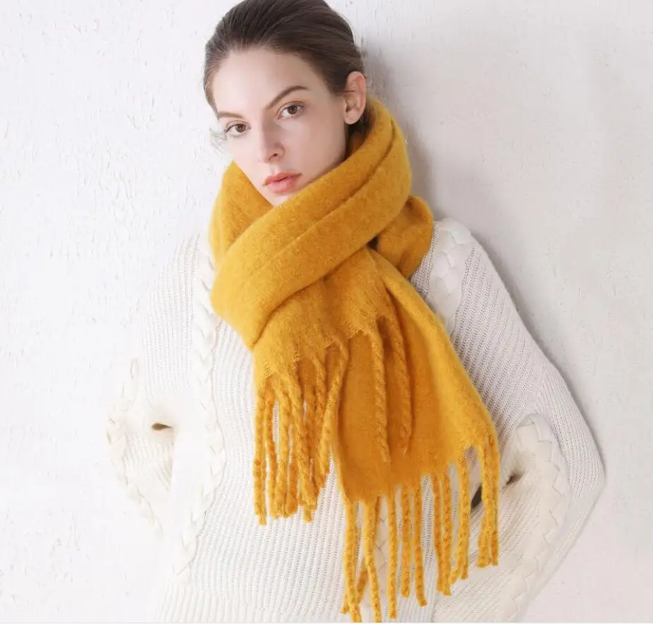 Winter Scarf Women Cashmere Warm Pashmina Solid Foulard Female Scarves Wraps Thick Soft Bufanda Big Tassels Shawl Long Stole